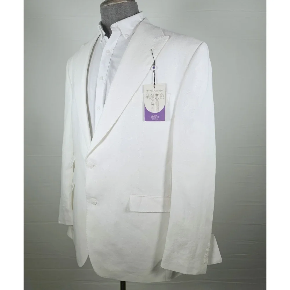 Tayion by Montee Holland Sport Coat Men White 44L 100% Linen Business Casual NWT